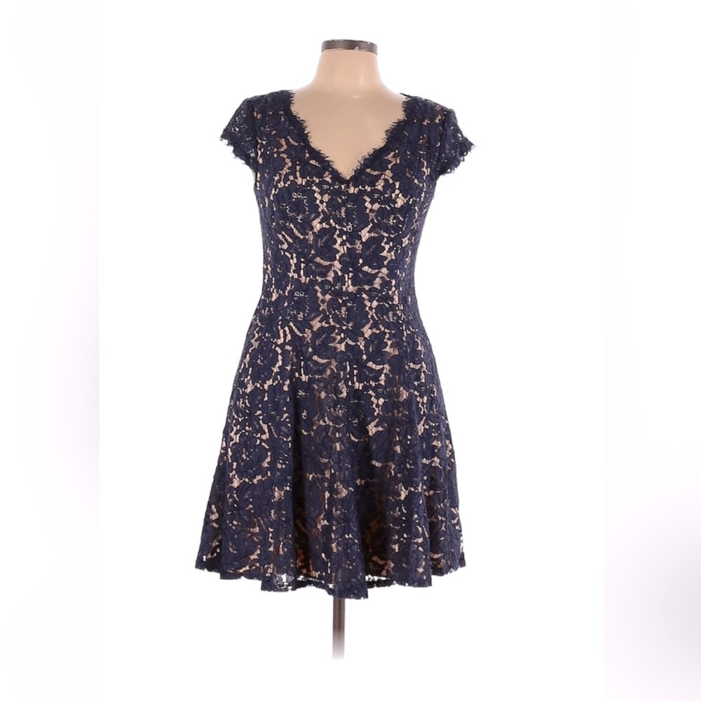 Eliza J Lace Dress with pockets navy blue